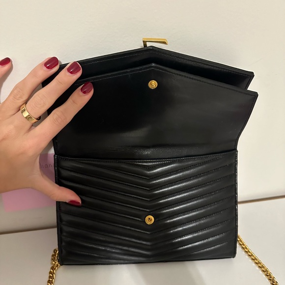 YSL Sulpice Black Quilted Double Flap Wallet on a Chain - Picture 10 of 16